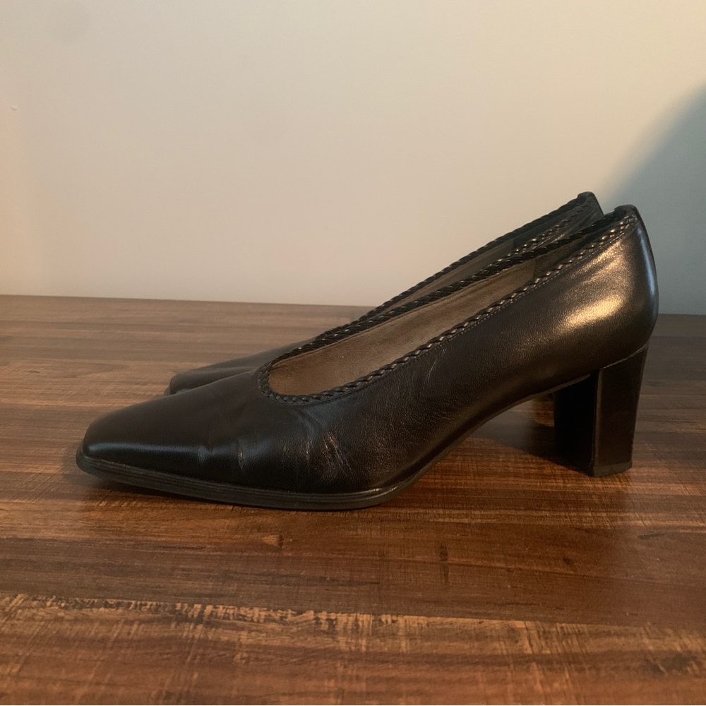 Stuart Weitzman Vintage Black Leather Square Pumps